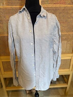 Gap 1969 Women’s 100% Linen Button Front Shirt Light Blue Long Sleeve Size S